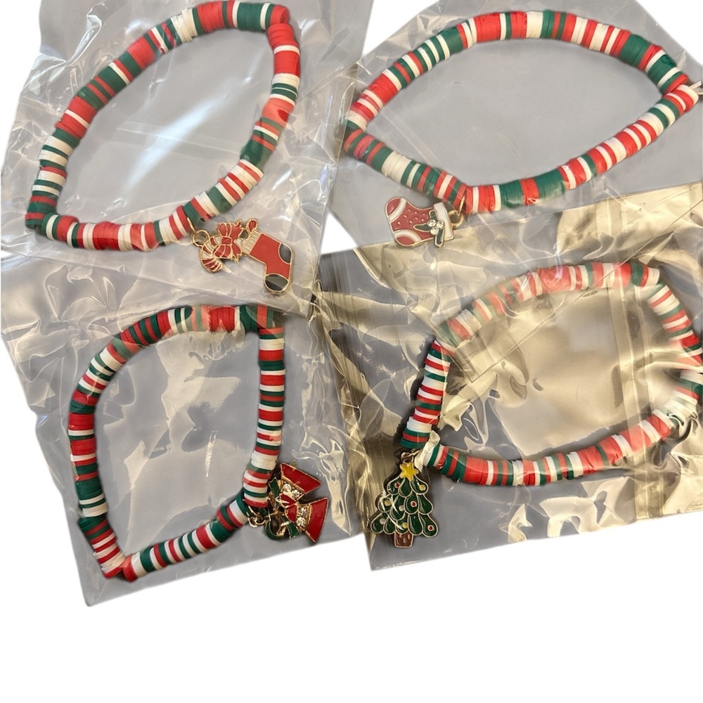 Christmas  Beaded Bracelets with Charms set of 4